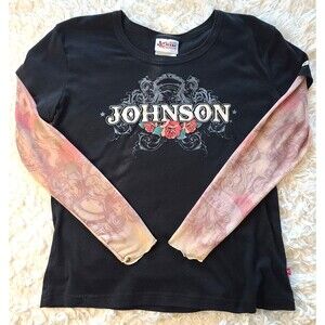 Jimmie Johnson # 48 Nascar Ladies Black Long Tattoo Sleeve Shirt sz XL